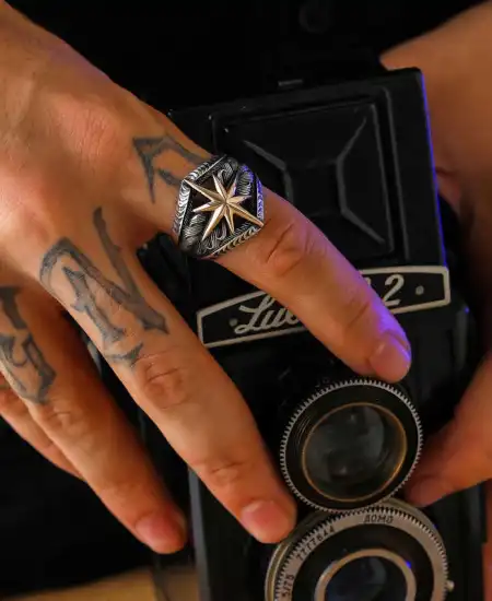 ​gümüş Kutup Yıldızı Motifli Erkek Yüzük