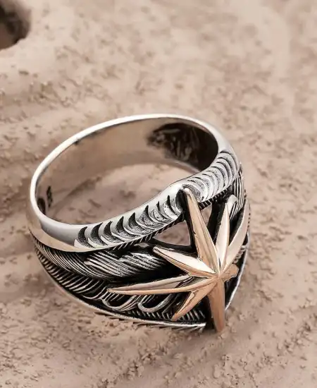 ​gümüş Kutup Yıldızı Motifli Erkek Yüzük