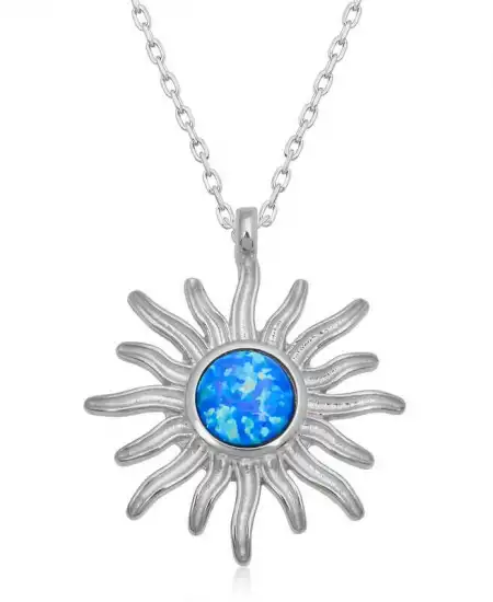 ​gümüş Mavi Opal Taşlı Güneş Kadın Kolye