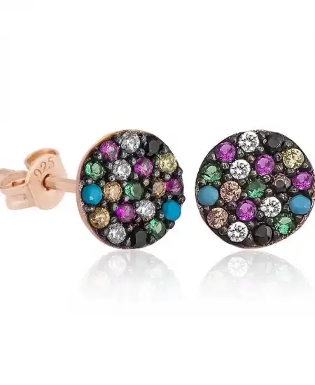 ​gümüş Mix Taşlı Daire Küpe