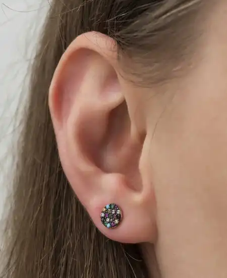 ​gümüş Mix Taşlı Daire Küpe