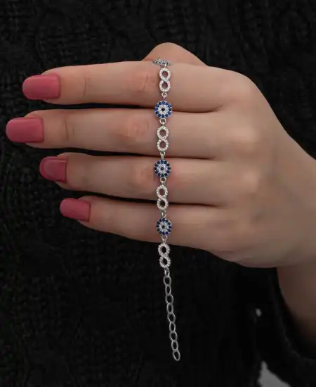 ​gümüş Nazar Boncuklu Sonsuzluk Kadın Bileklik