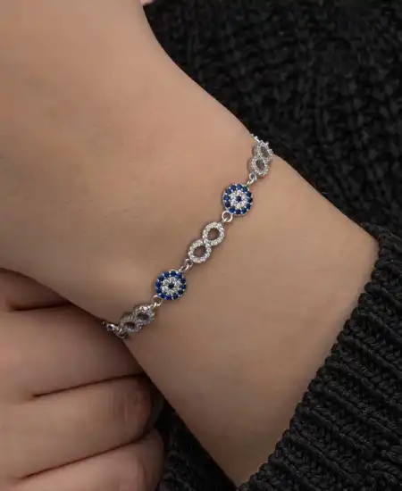 ​gümüş Nazar Boncuklu Sonsuzluk Kadın Bileklik