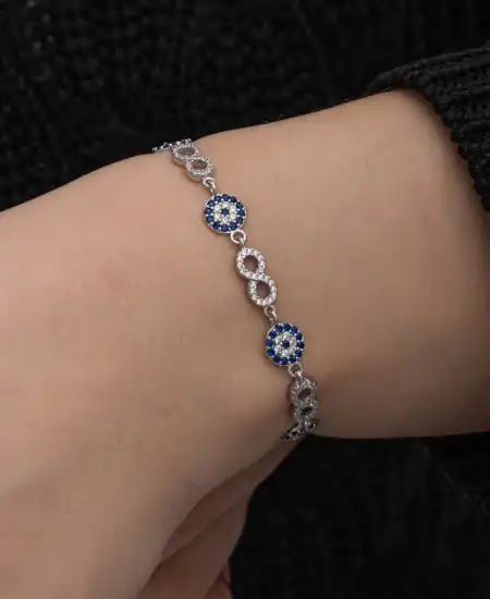 ​gümüş Nazar Boncuklu Sonsuzluk Kadın Bileklik