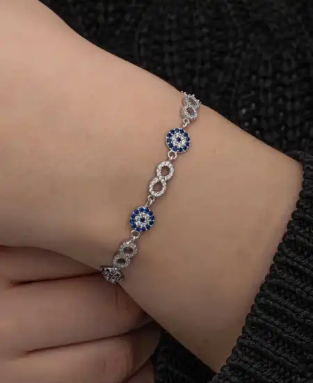 ​gümüş Nazar Boncuklu Sonsuzluk Kadın Bileklik