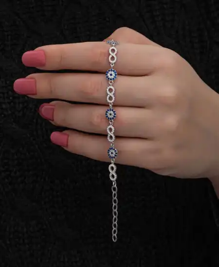 ​gümüş Nazar Boncuklu Sonsuzluk Kadın Bileklik