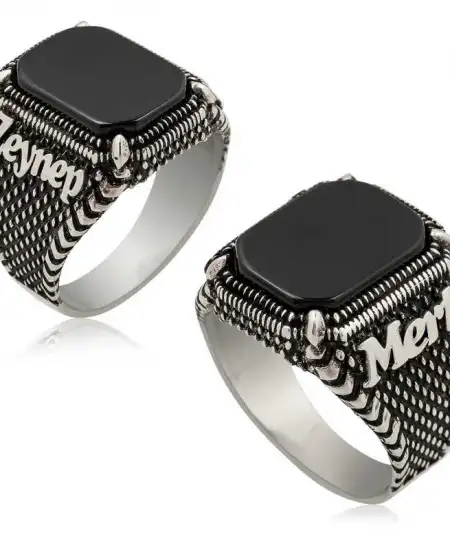 ​gümüş Oniks Taşlı İsim Yazılabilen Erkek Yüzük