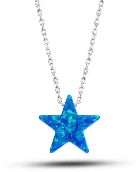 ​gümüş Opal Mavi Taşlı Yıldız Kadın Kolye