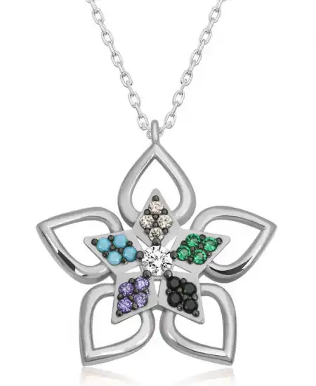 ​gümüş Renkli Taşlı Çiçek Kadın Kolye