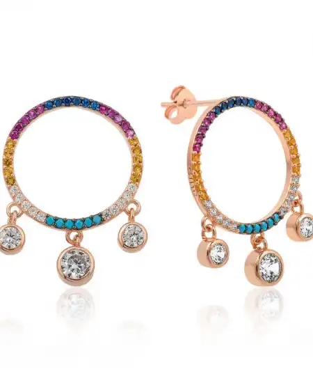 ​gümüş Renkli Taşlı Daire Bayan Küpe