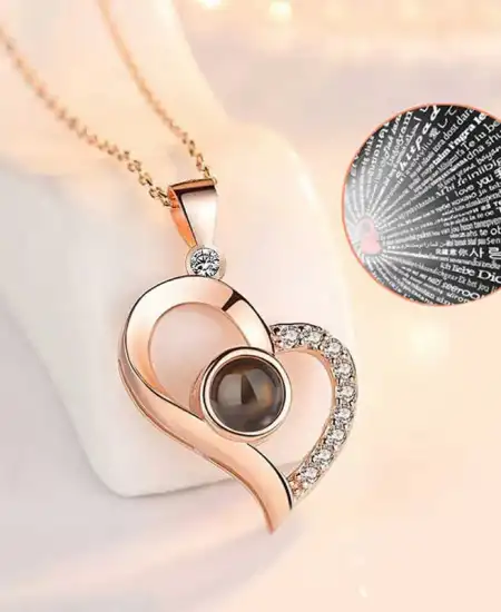 ​gümüş Rose 100 Dilde Seni Seviyorum Kalp Kolye