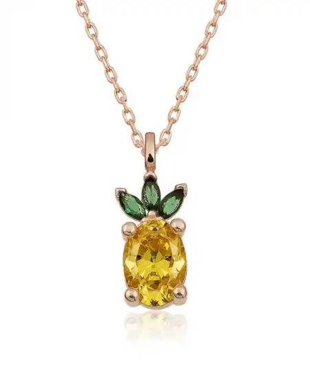 ​gümüş Rose Ananas Figür Meyve Kolye
