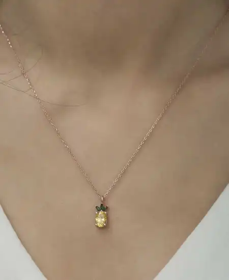 ​gümüş Rose Ananas Figür Meyve Kolye