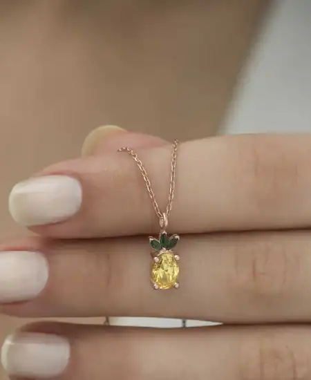 ​gümüş Rose Ananas Figür Meyve Kolye