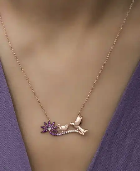 ​gümüş Rose Anne Ve Yavru Kuş Bayan Kolye