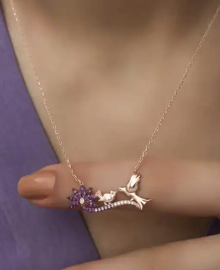 ​gümüş Rose Anne Ve Yavru Kuş Bayan Kolye