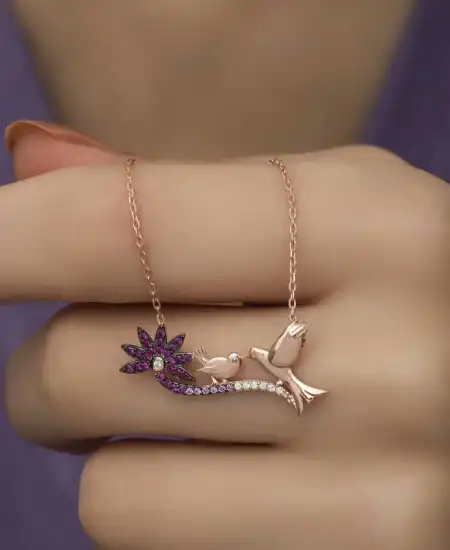 ​gümüş Rose Anne Ve Yavru Kuş Bayan Kolye