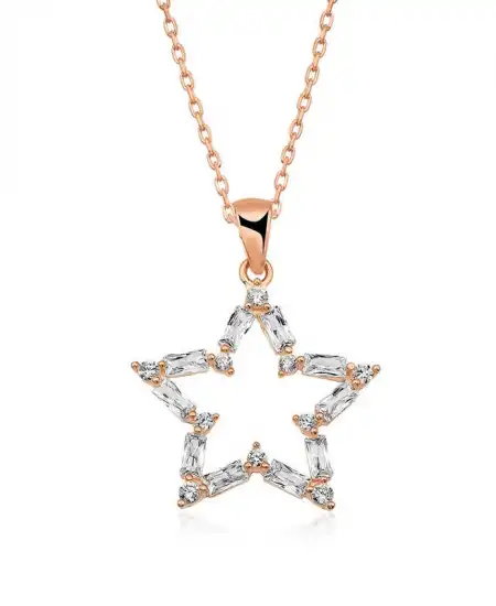 ​gümüş Rose Baget Taşlı Yıldız Kolye