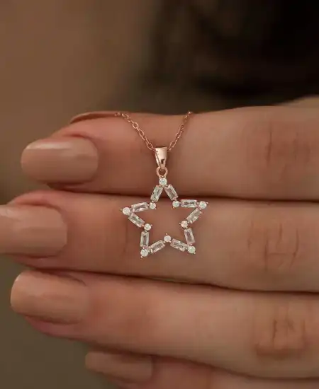 ​gümüş Rose Baget Taşlı Yıldız Kolye