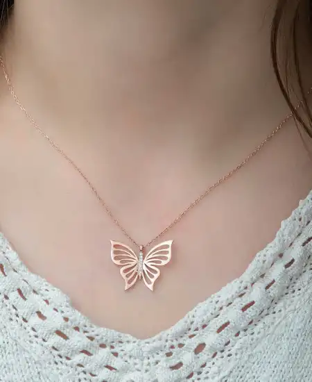 ​gümüş Rose Bahar Kelebeği Bayan Kolye