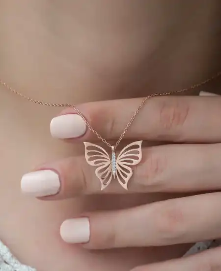 ​gümüş Rose Bahar Kelebeği Bayan Kolye