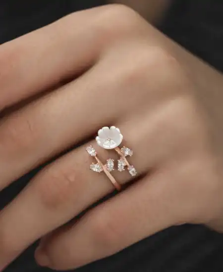 ​gümüş Rose Beyaz Bahar Çiçeği Yüzük