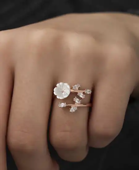 ​gümüş Rose Beyaz Bahar Çiçeği Yüzük