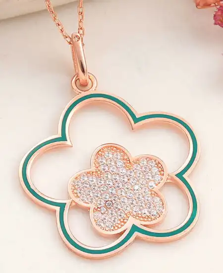 ​gümüş Rose Çiçek Desenli Kadın Kolye