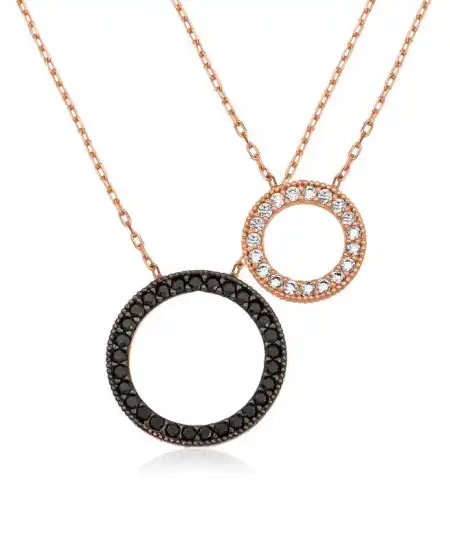 ​gümüş Rose Çift Halka Kolye