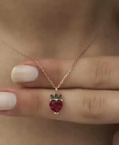 ​gümüş Rose Çilek Figür Meyve Kolye