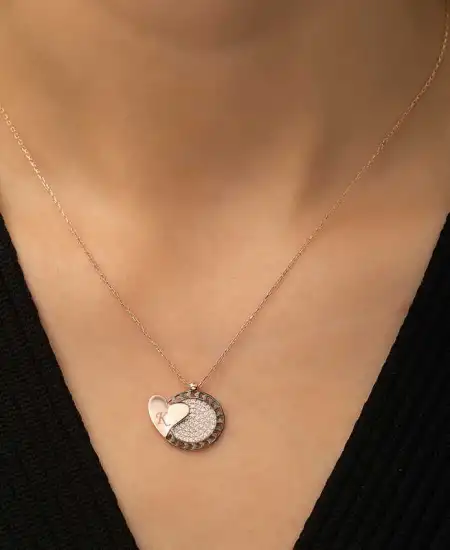 ​gümüş Rose Kalbe Giden Kalp Kolye