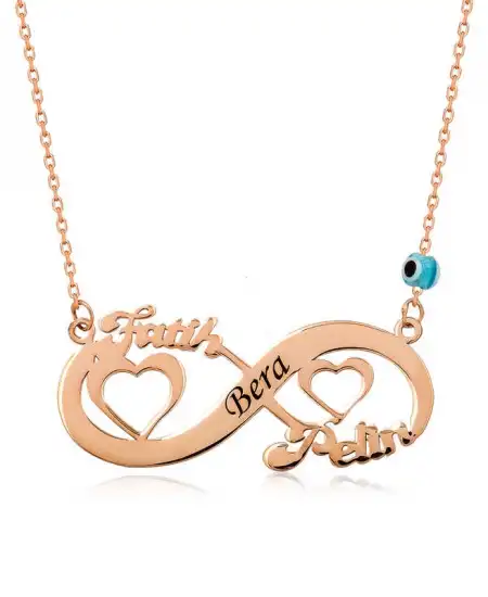 ​gümüş Rose Kalpli Sonsuzluk İsimli Kolye