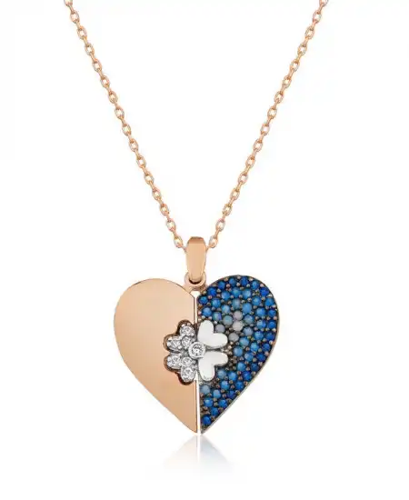 ​gümüş Rose Kalpli Yonca Bayan Kolye