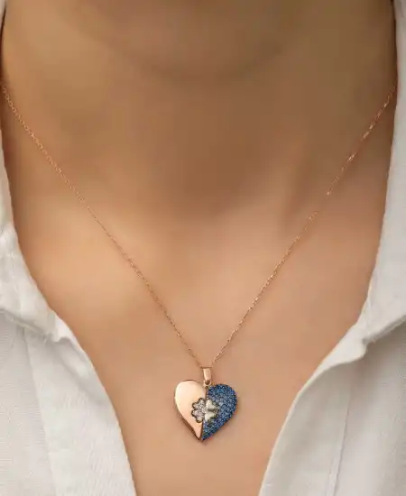 ​gümüş Rose Kalpli Yonca Bayan Kolye