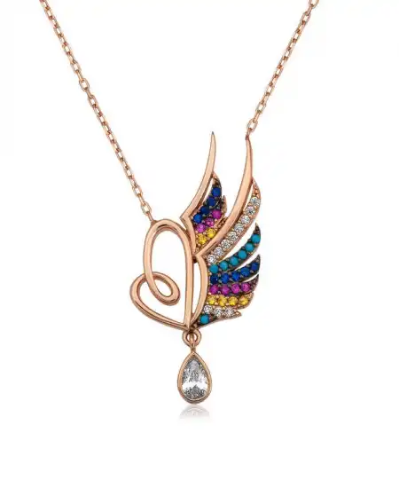 ​​gümüş Rose Kanatlı Kalp Bayan Kolye