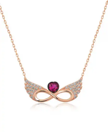 ​gümüş Rose Kanatlı Sonsuz Kalp Kolye