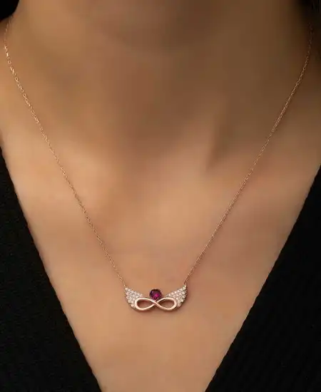 ​gümüş Rose Kanatlı Sonsuz Kalp Kolye