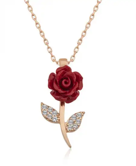​gümüş Rose Kırmızı Gül Kolye