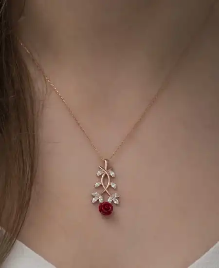 ​gümüş Rose Kırmızı Gül Kolye