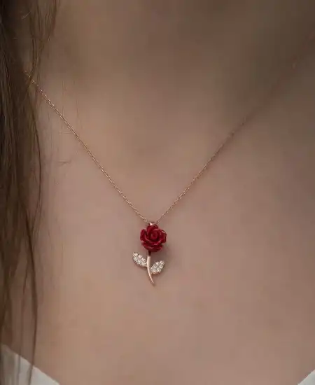 ​gümüş Rose Kırmızı Gül Kolye