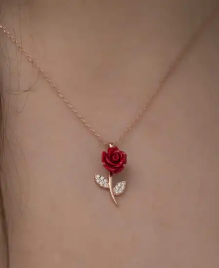 ​gümüş Rose Kırmızı Gül Kolye