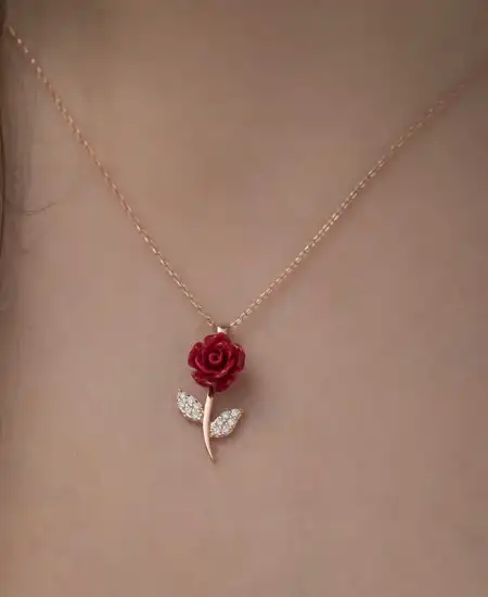 ​gümüş Rose Kırmızı Gül Kolye