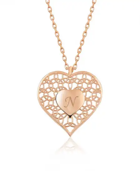 ​gümüş Rose Kişiye Özel Kalbin İçinde Kalp Bayan Kolye