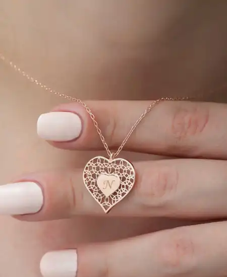 ​gümüş Rose Kişiye Özel Kalbin İçinde Kalp Bayan Kolye