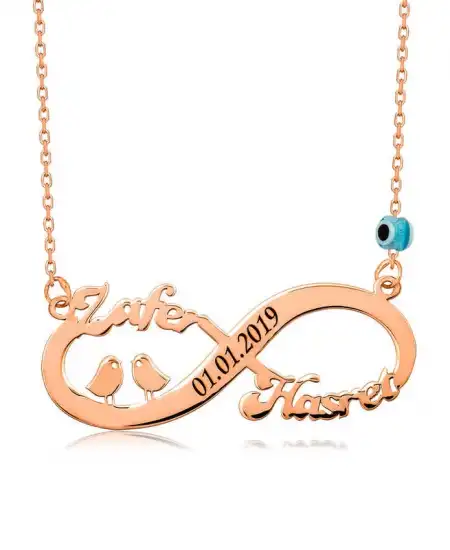 ​gümüş Rose Kuşlu Sonsuzluk İsimli Kolye