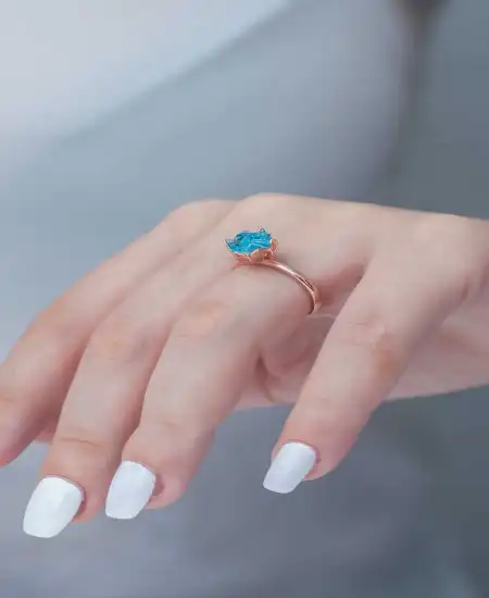 ​gümüş Rose Mavi Lotus Çiçeği Yüzük