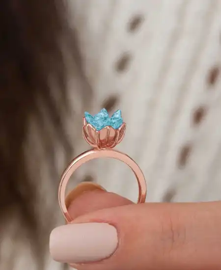 ​gümüş Rose Mavi Lotus Çiçeği Yüzük