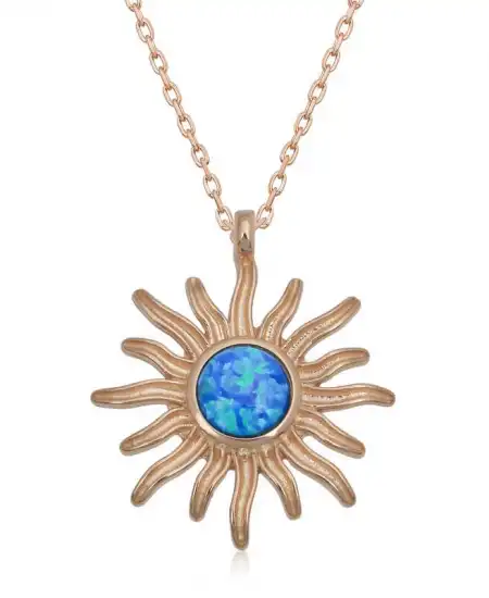 ​gümüş Rose Mavi Opal Taşlı Güneş Kadın Kolye