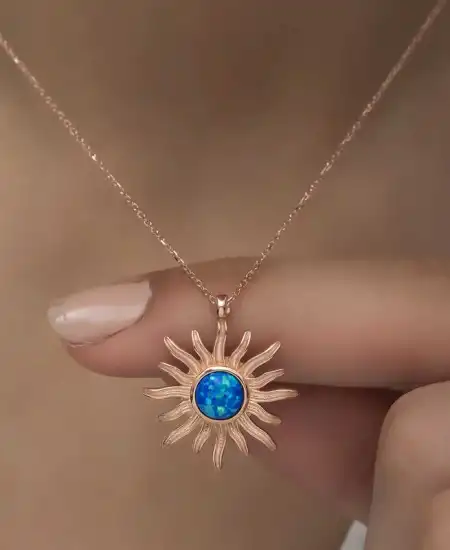 ​gümüş Rose Mavi Opal Taşlı Güneş Kadın Kolye