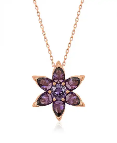 ​gümüş Rose Mor Çiçek Kolye